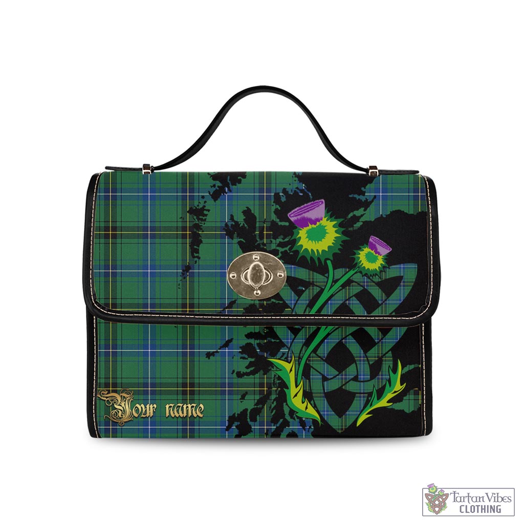 Tartan Vibes Clothing Henderson Ancient Tartan Waterproof Canvas Bag with Scotland Map and Thistle Celtic Accents