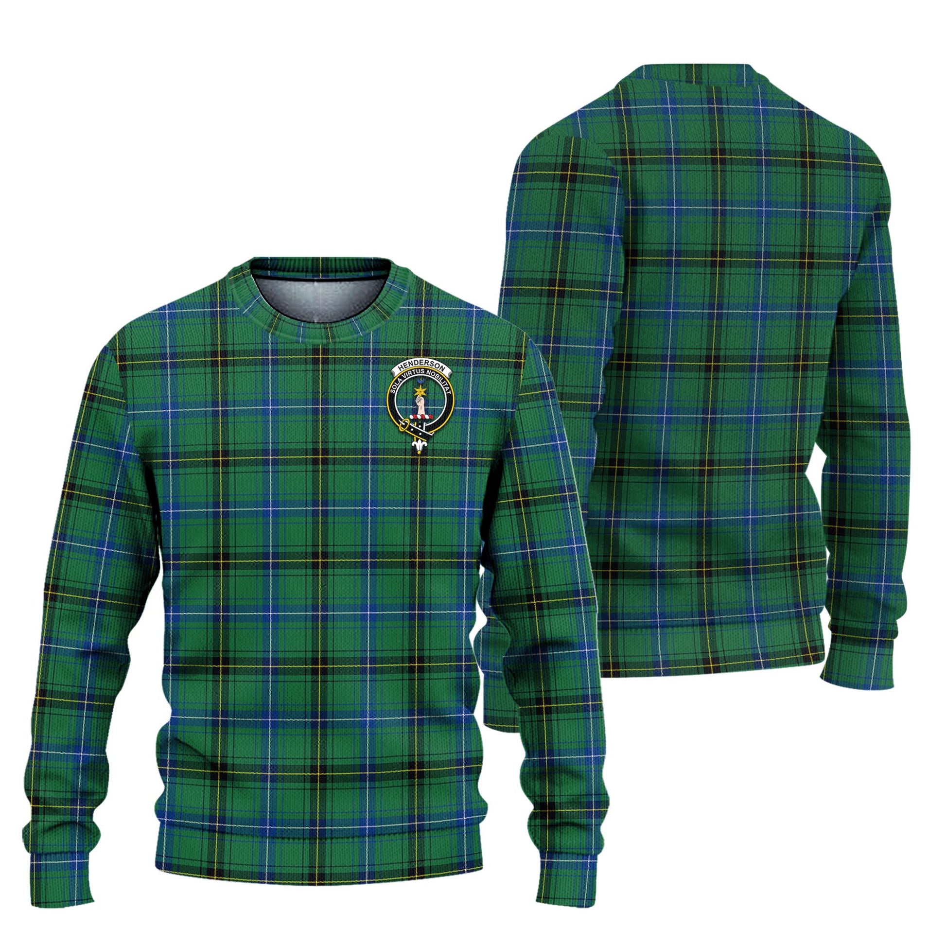 Henderson Ancient Tartan Knitted Sweater with Family Crest Unisex - Tartanvibesclothing