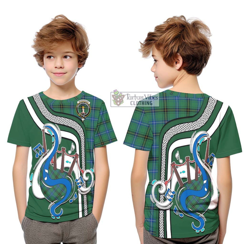 Tartan Vibes Clothing Henderson Ancient Tartan Kid T-Shirt with Epic Bagpipe Style