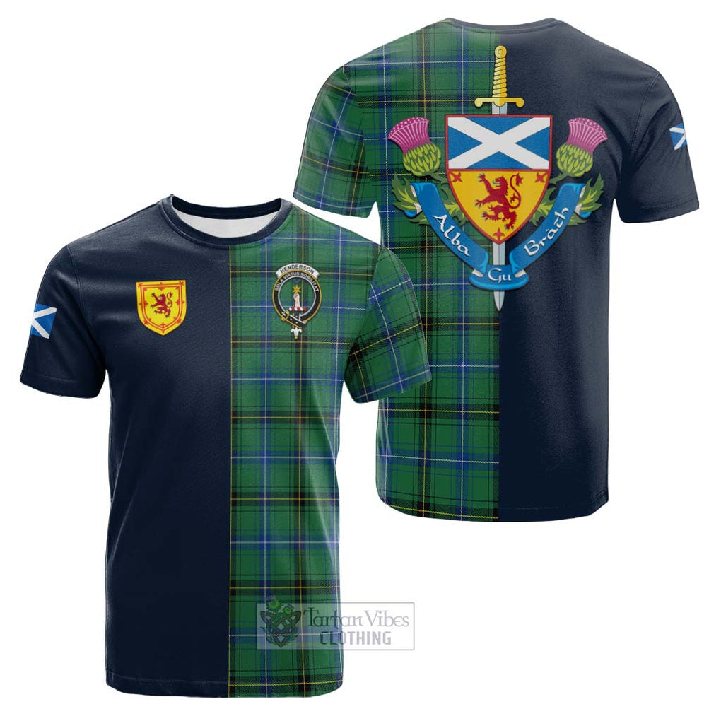 Tartan Vibes Clothing Henderson Ancient Tartan Cotton T-shirt with Scottish Lion Royal Arm Half Style