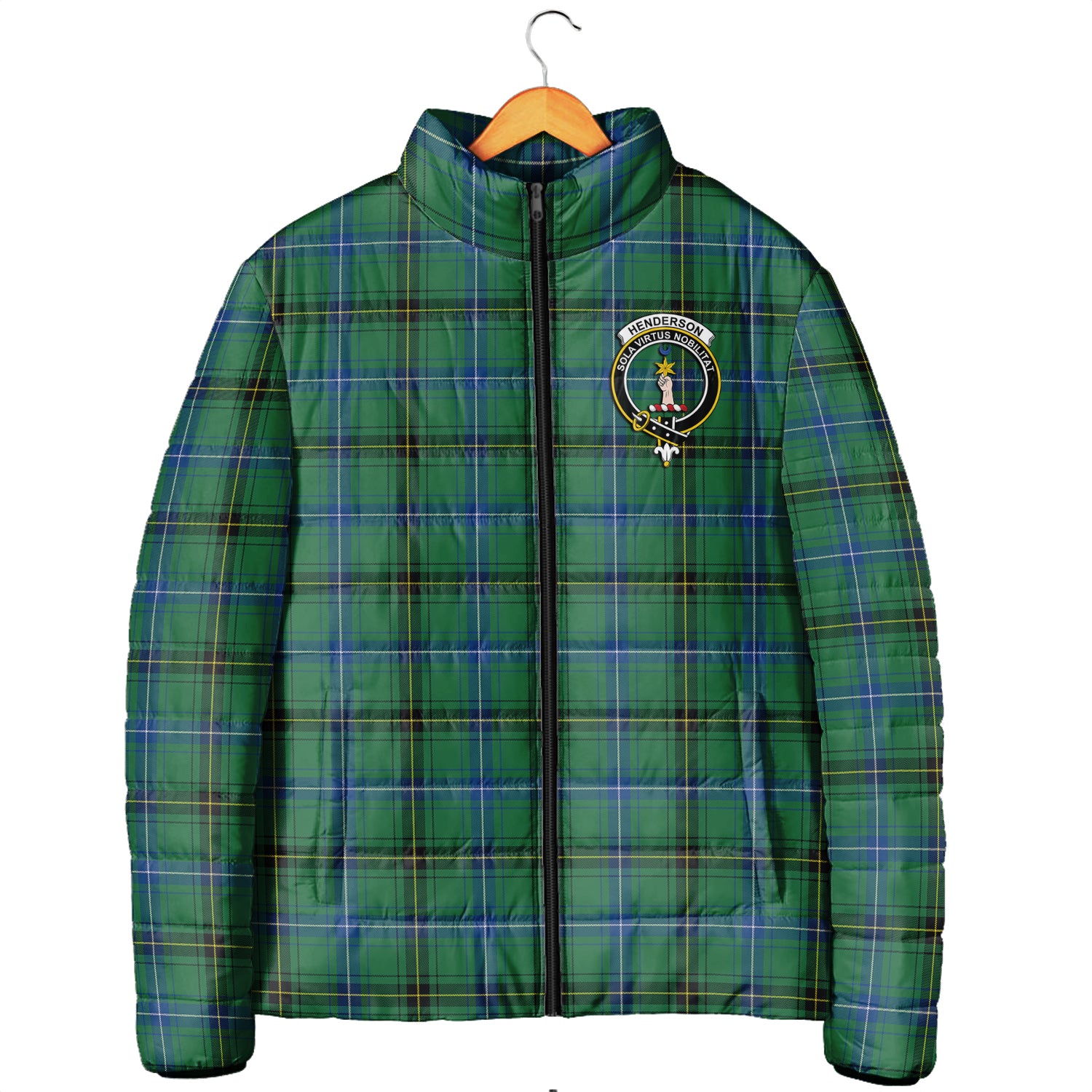 Henderson Ancient Tartan Padded Jacket with Family Crest Men's Padded Jacket - Tartan Vibes Clothing