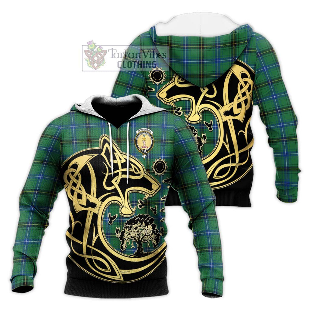 Henderson Ancient Tartan Knitted Hoodie with Family Crest Celtic Wolf Style Unisex Knitted Pullover Hoodie - Tartan Vibes Clothing