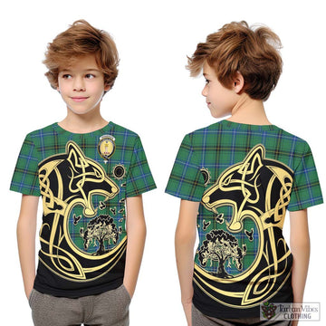 Henderson Ancient Tartan Kid T-Shirt with Family Crest Celtic Wolf Style