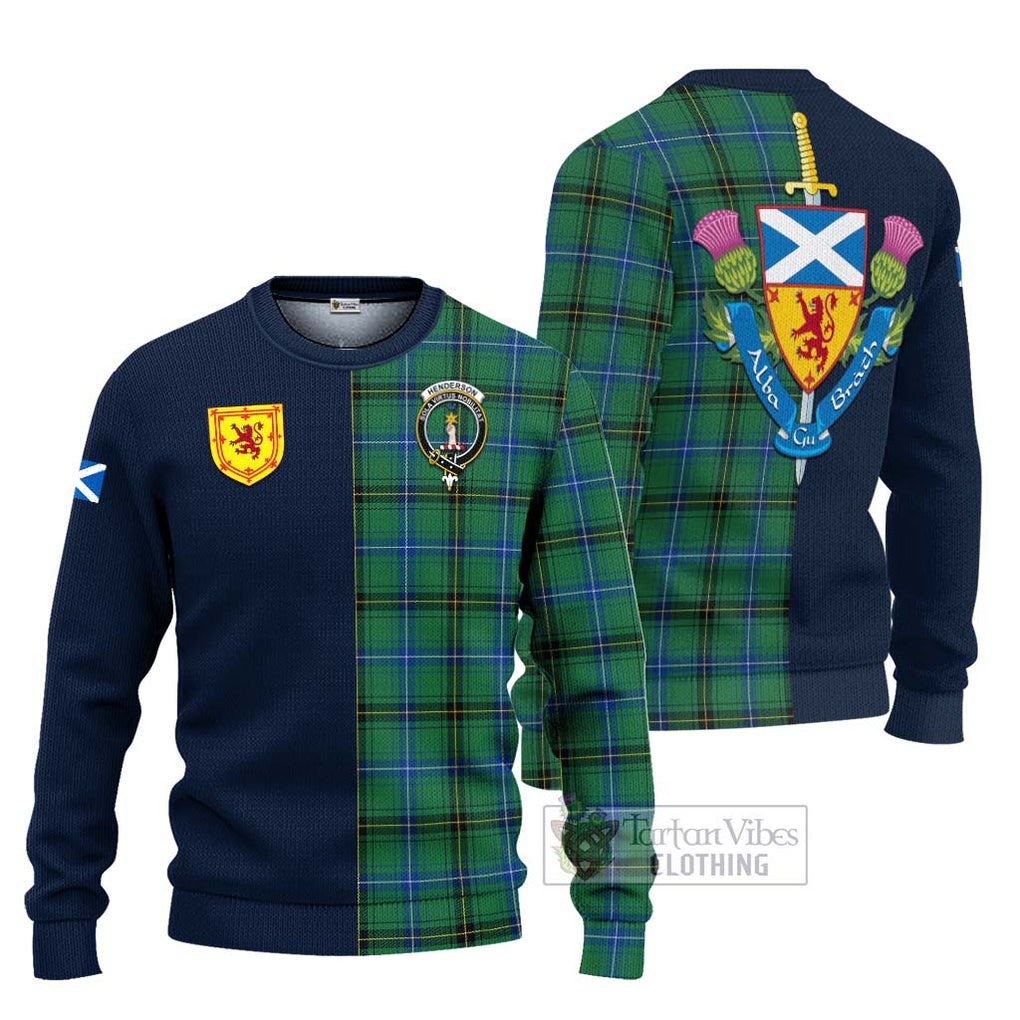 Tartan Vibes Clothing Henderson Ancient Tartan Knitted Sweater with Scottish Lion Royal Arm Half Style