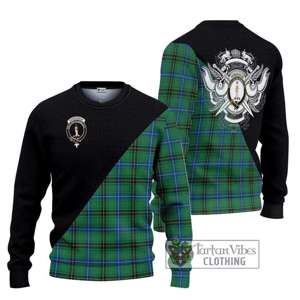 Henderson Ancient Tartan Knitted Sweater with Family Crest and Military Logo Style Unisex - Tartanvibesclothing Shop