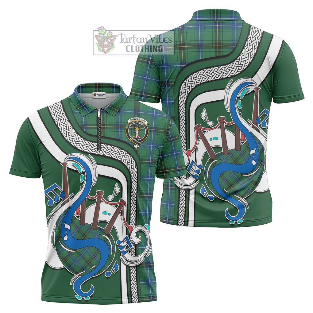 Henderson Ancient Tartan Zipper Polo Shirt with Epic Bagpipe Style Unisex - Tartanvibesclothing Shop