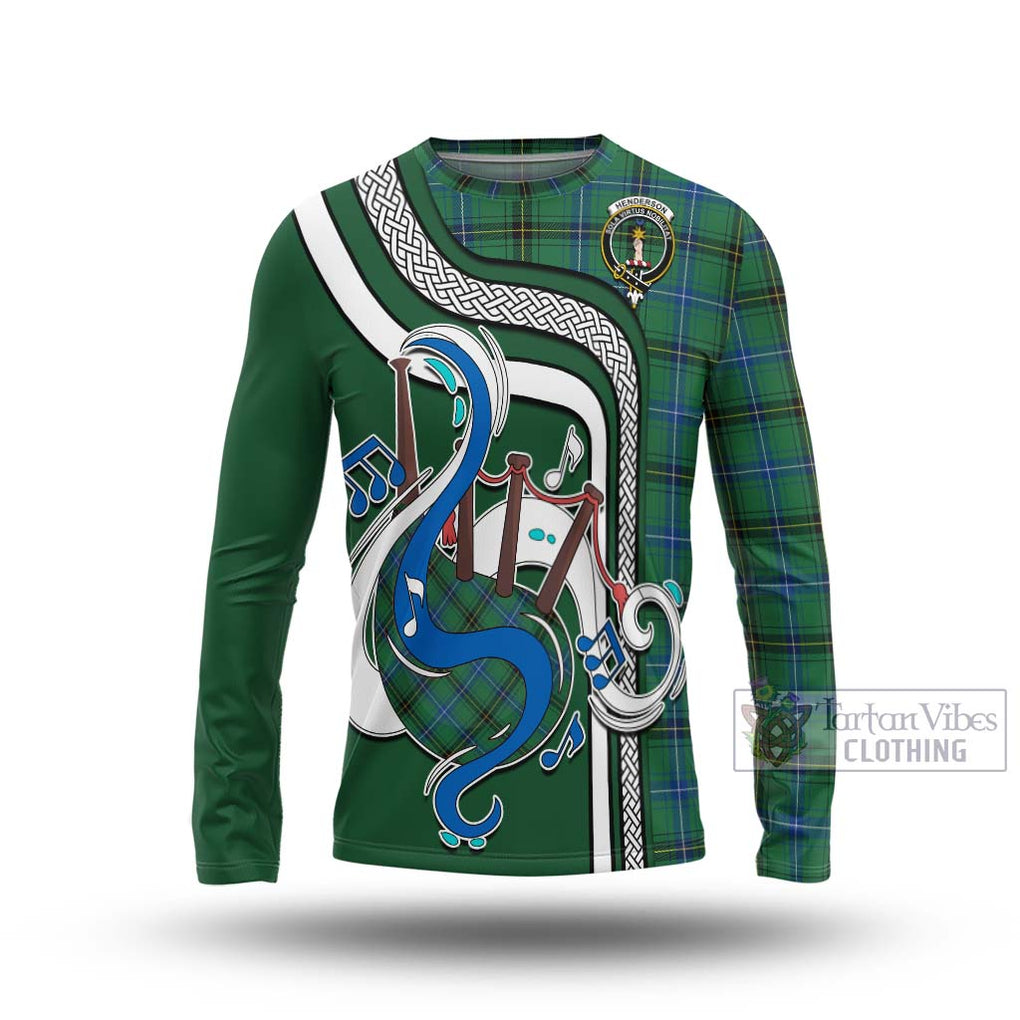 Tartan Vibes Clothing Henderson Ancient Tartan Long Sleeve T-Shirt with Epic Bagpipe Style