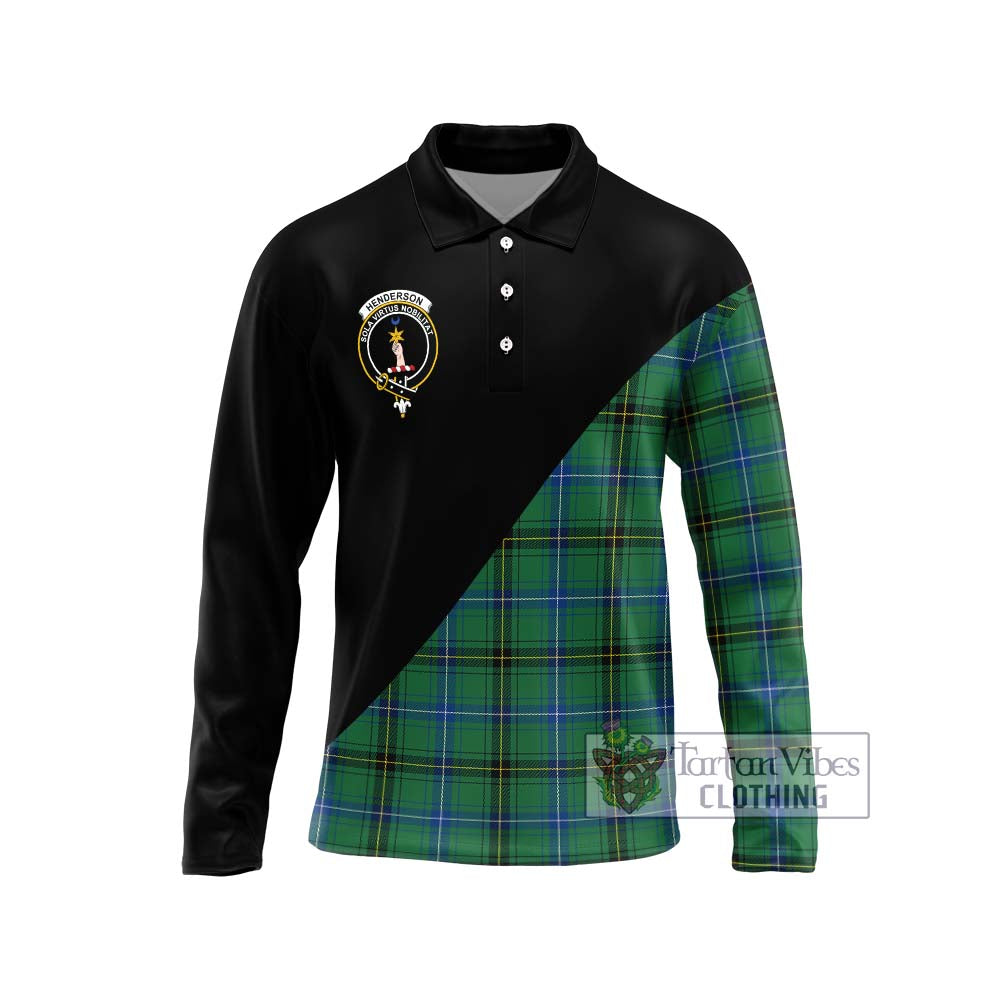 Henderson Ancient Tartan Long Sleeve Polo Shirt with Family Crest and Military Logo Style Unisex - Tartanvibesclothing Shop