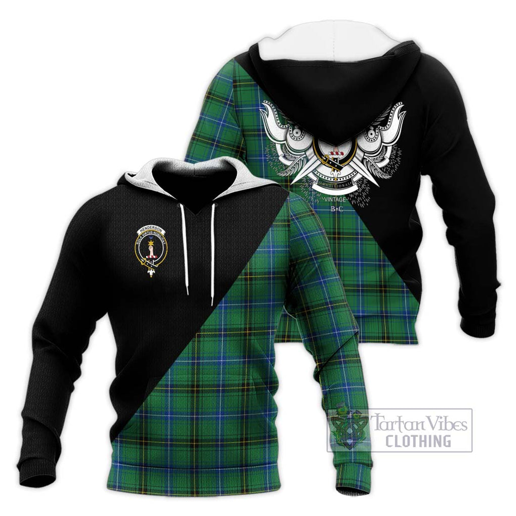 Henderson Ancient Tartan Knitted Hoodie with Family Crest and Military Logo Style Unisex Knitted Pullover Hoodie - Tartanvibesclothing Shop