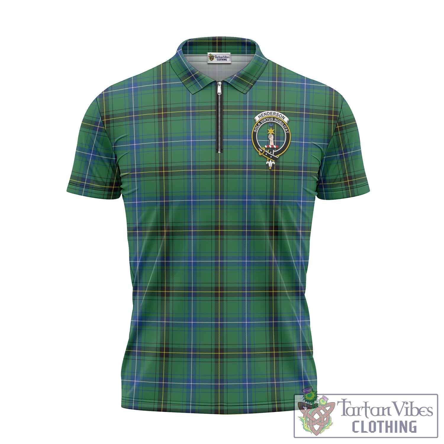 Tartan Vibes Clothing Henderson Ancient Tartan Zipper Polo Shirt with Family Crest