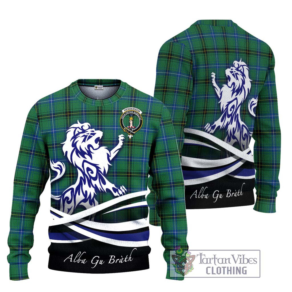 Henderson Ancient Tartan Knitted Sweater with Alba Gu Brath Regal Lion Emblem Unisex - Tartanvibesclothing Shop