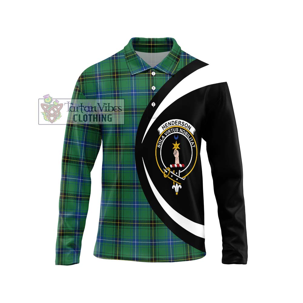 Henderson Ancient Tartan Long Sleeve Polo Shirt with Family Crest Circle Style Unisex - Tartan Vibes Clothing