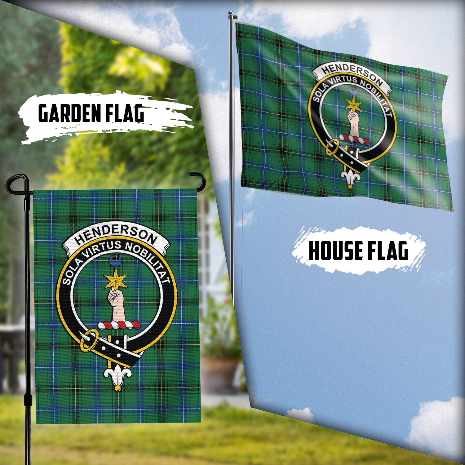 Henderson Ancient Tartan Flag with Family Crest Garden Flag (Vertical) - Tartan Vibes Clothing