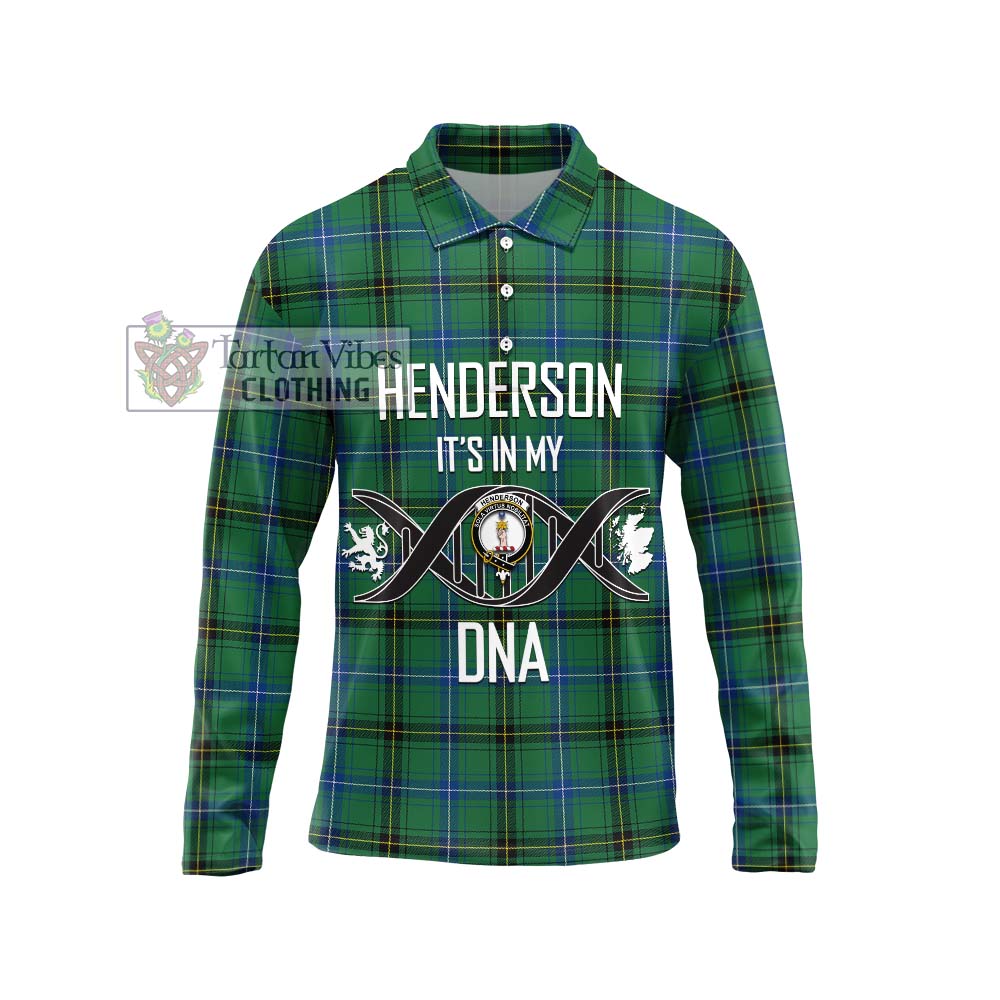 Henderson Ancient Tartan Long Sleeve Polo Shirt with Family Crest DNA In Me Style Unisex - Tartanvibesclothing Shop