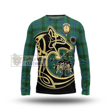 Henderson Ancient Tartan Long Sleeve T-Shirt with Family Crest Celtic Wolf Style