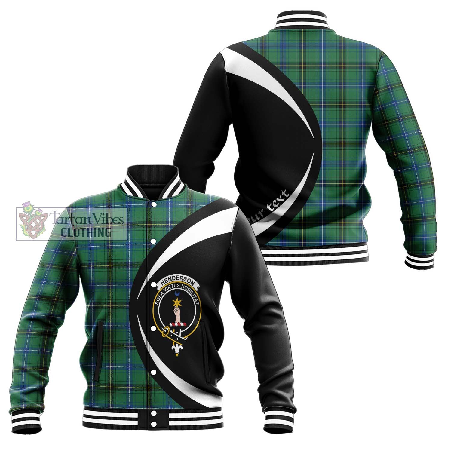 Henderson Ancient Tartan Baseball Jacket with Family Crest Circle Style Unisex - Tartan Vibes Clothing