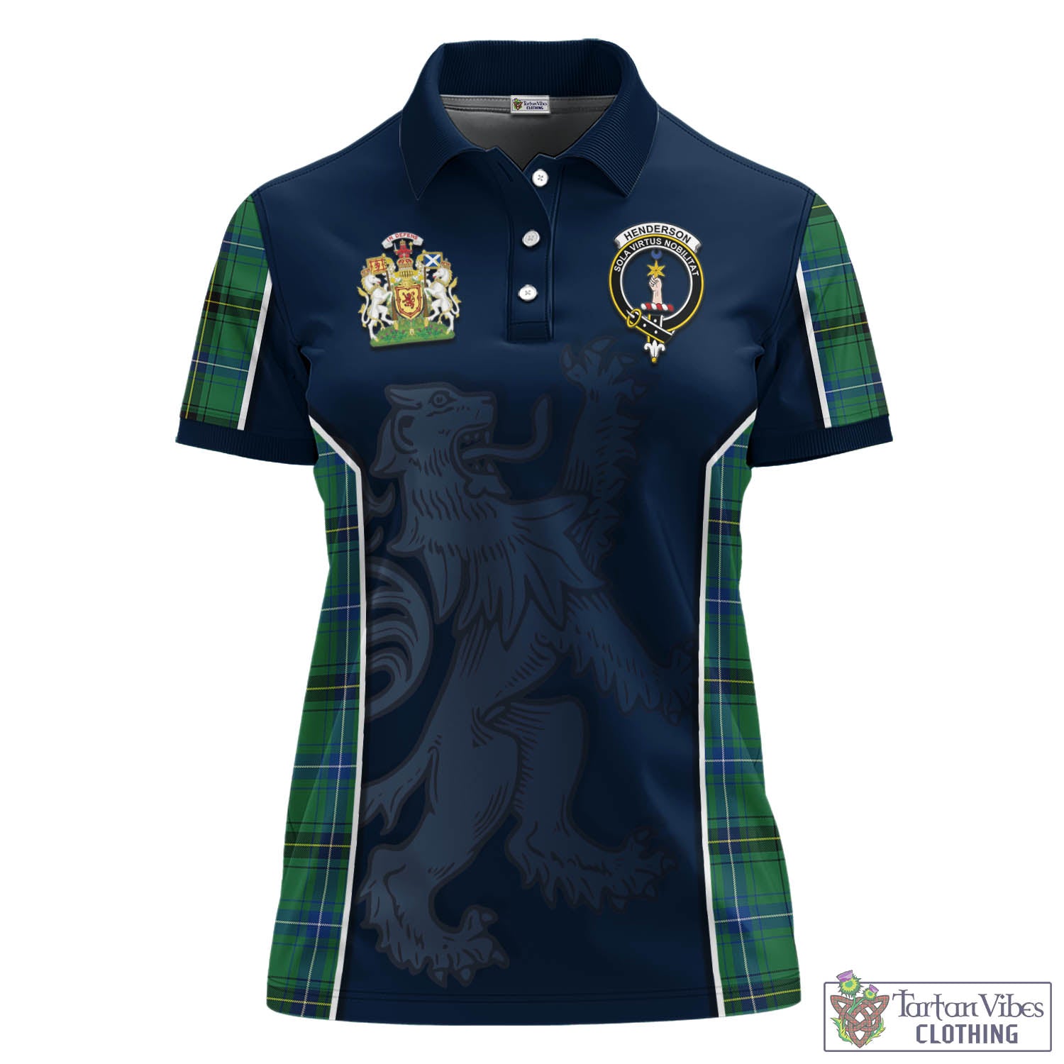 Henderson Ancient Tartan Women's Polo Shirt with Family Crest and Lion Rampant Vibes Sport Style - Tartan Vibes Clothing