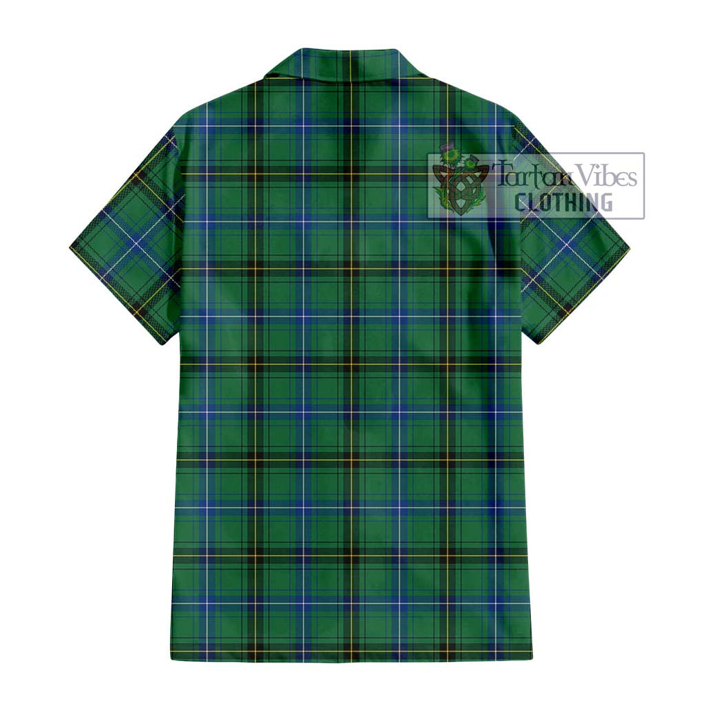 Henderson Ancient Tartan Short Sleeve Button Shirt with Family Crest DNA In Me Style - Tartanvibesclothing Shop