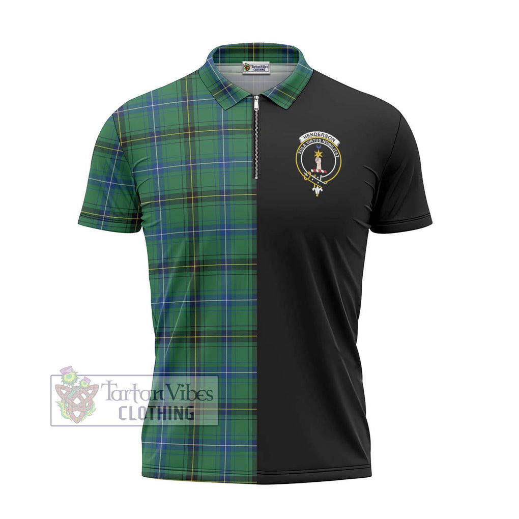 Henderson Ancient Tartan Zipper Polo Shirt with Family Crest and Half Of Me Style - Tartanvibesclothing Shop