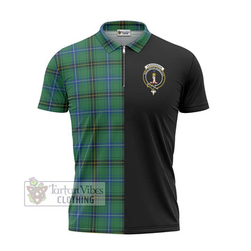 Henderson Ancient Tartan Zipper Polo Shirt with Family Crest and Half Of Me Style