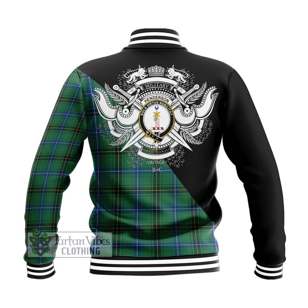 Henderson Ancient Tartan Baseball Jacket with Family Crest and Military Logo Style - Tartanvibesclothing Shop