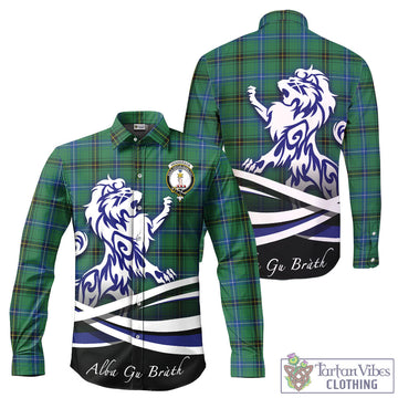 Henderson Ancient Tartan Long Sleeve Button Up Shirt with Alba Gu Brath Regal Lion Emblem