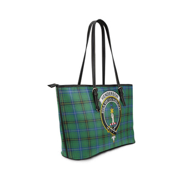 Henderson Ancient Tartan Leather Tote Bag with Family Crest