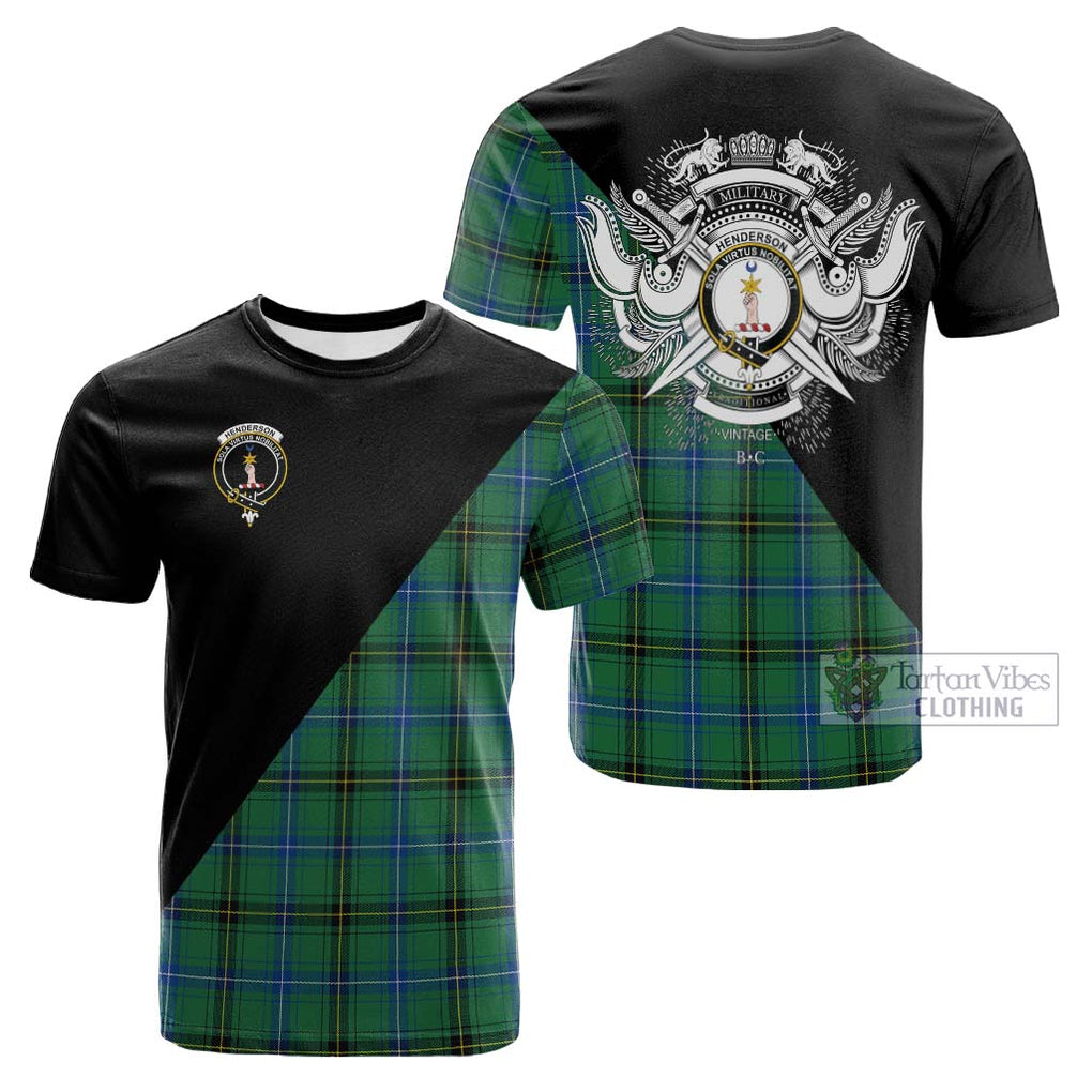 Tartan Vibes Clothing Henderson Ancient Tartan Cotton T-shirt with Family Crest and Military Logo Style