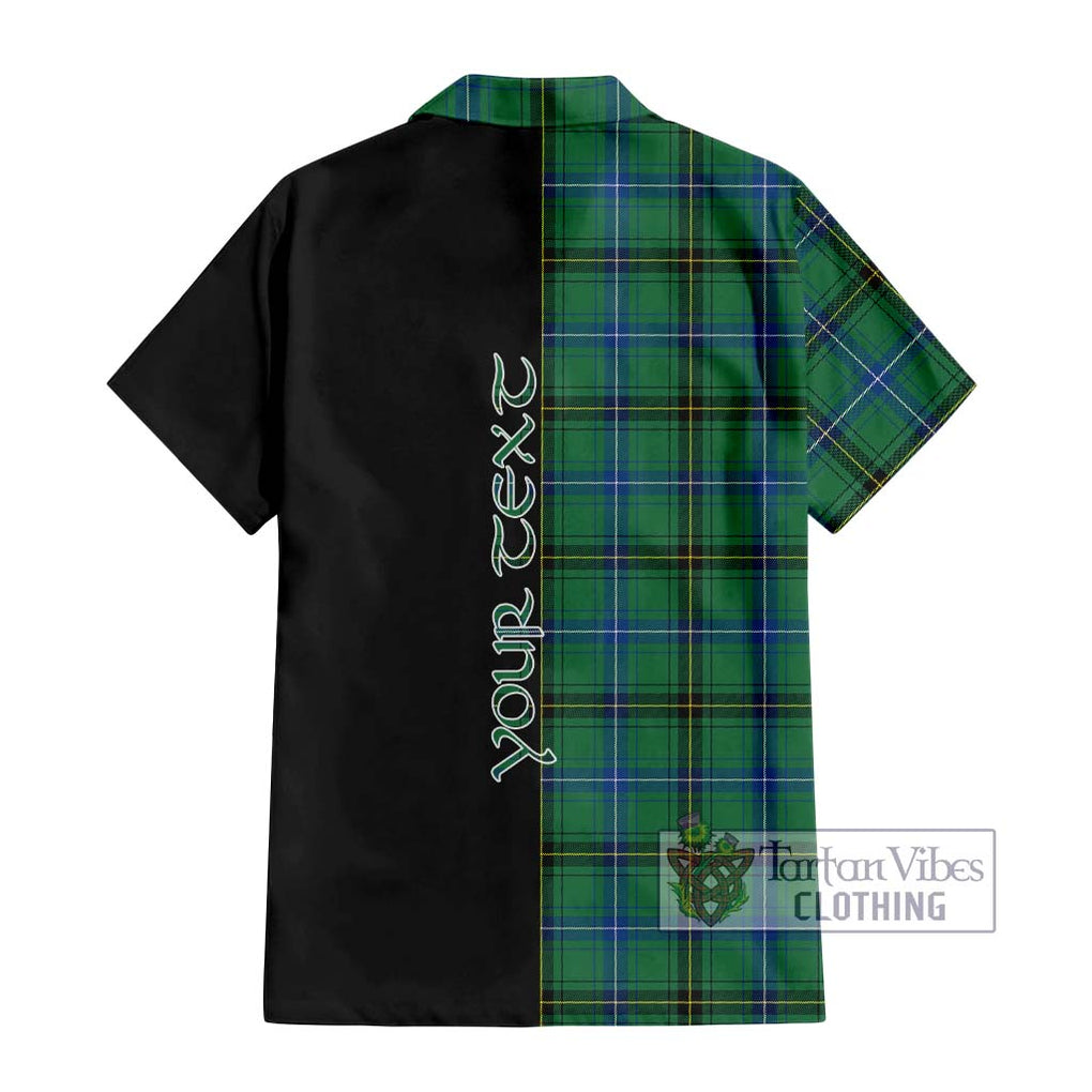 Henderson Ancient Tartan Short Sleeve Button Shirt with Family Crest and Half Of Me Style - Tartanvibesclothing Shop