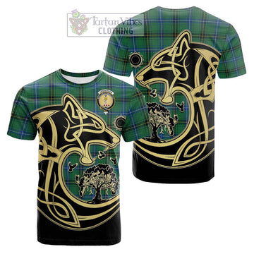 Henderson Ancient Tartan Cotton T-shirt with Family Crest Celtic Wolf Style