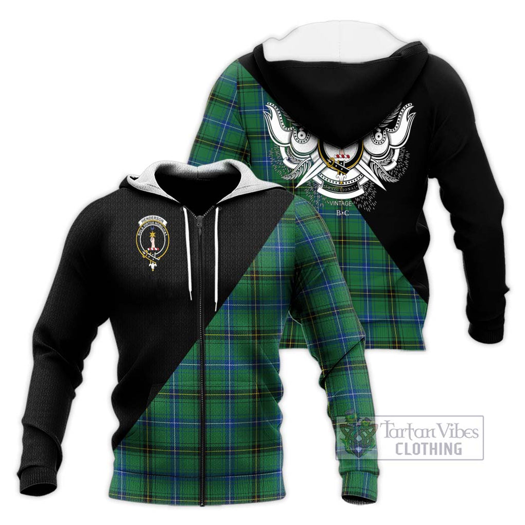 Henderson Ancient Tartan Knitted Hoodie with Family Crest and Military Logo Style Unisex Knitted Zip Hoodie - Tartanvibesclothing Shop