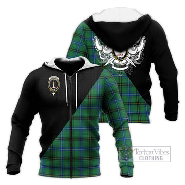 Henderson Ancient Tartan Knitted Hoodie with Family Crest and Military Logo Style