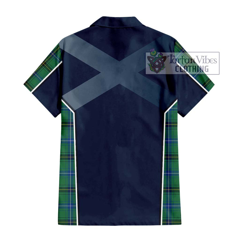 Henderson Ancient Tartan Short Sleeve Button Shirt with Family Crest and Lion Rampant Vibes Sport Style - Tartan Vibes Clothing