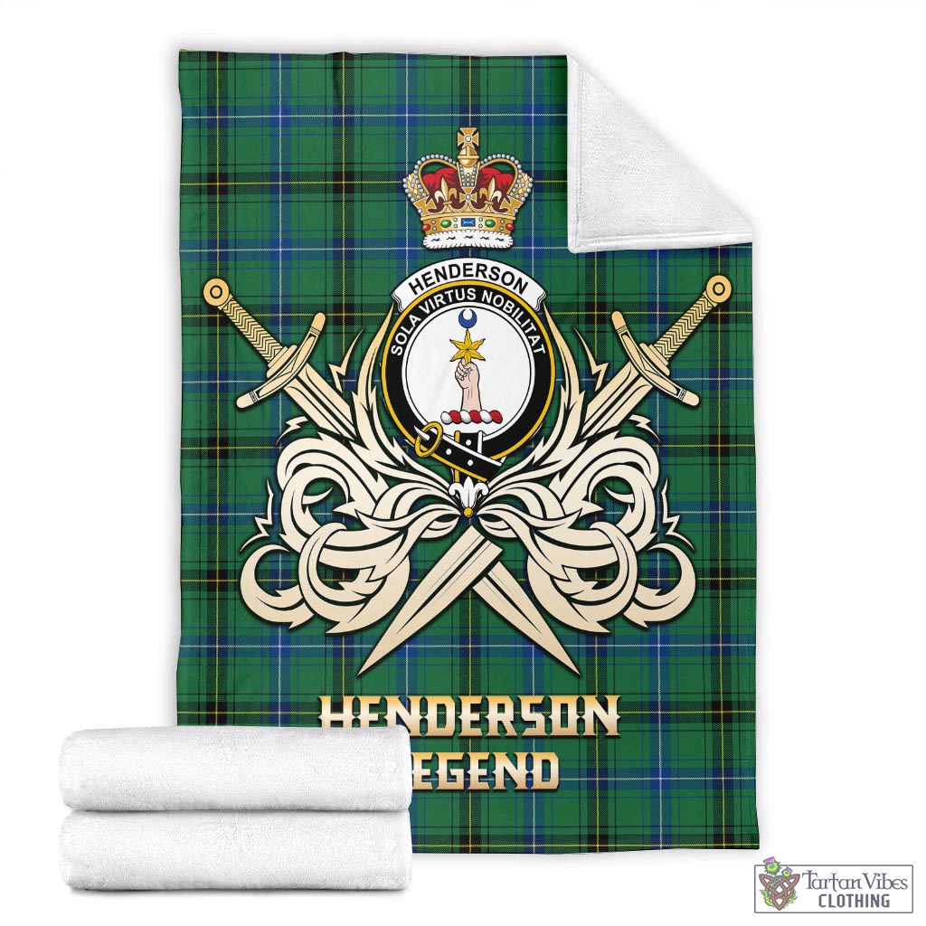 Tartan Vibes Clothing Henderson Ancient Tartan Blanket with Clan Crest and the Golden Sword of Courageous Legacy