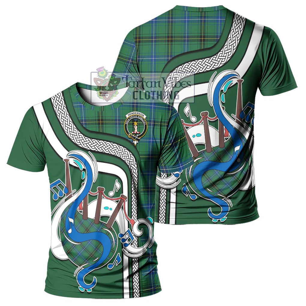 Henderson Ancient Tartan T-Shirt with Epic Bagpipe Style - Tartanvibesclothing Shop