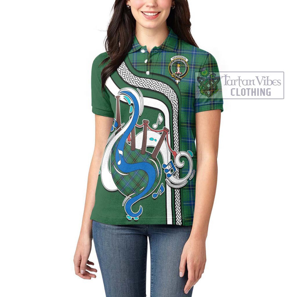 Henderson Ancient Tartan Women's Polo Shirt with Epic Bagpipe Style - Tartanvibesclothing Shop