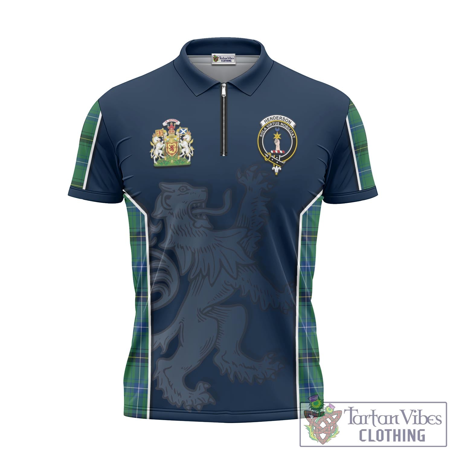 Tartan Vibes Clothing Henderson Ancient Tartan Zipper Polo Shirt with Family Crest and Lion Rampant Vibes Sport Style