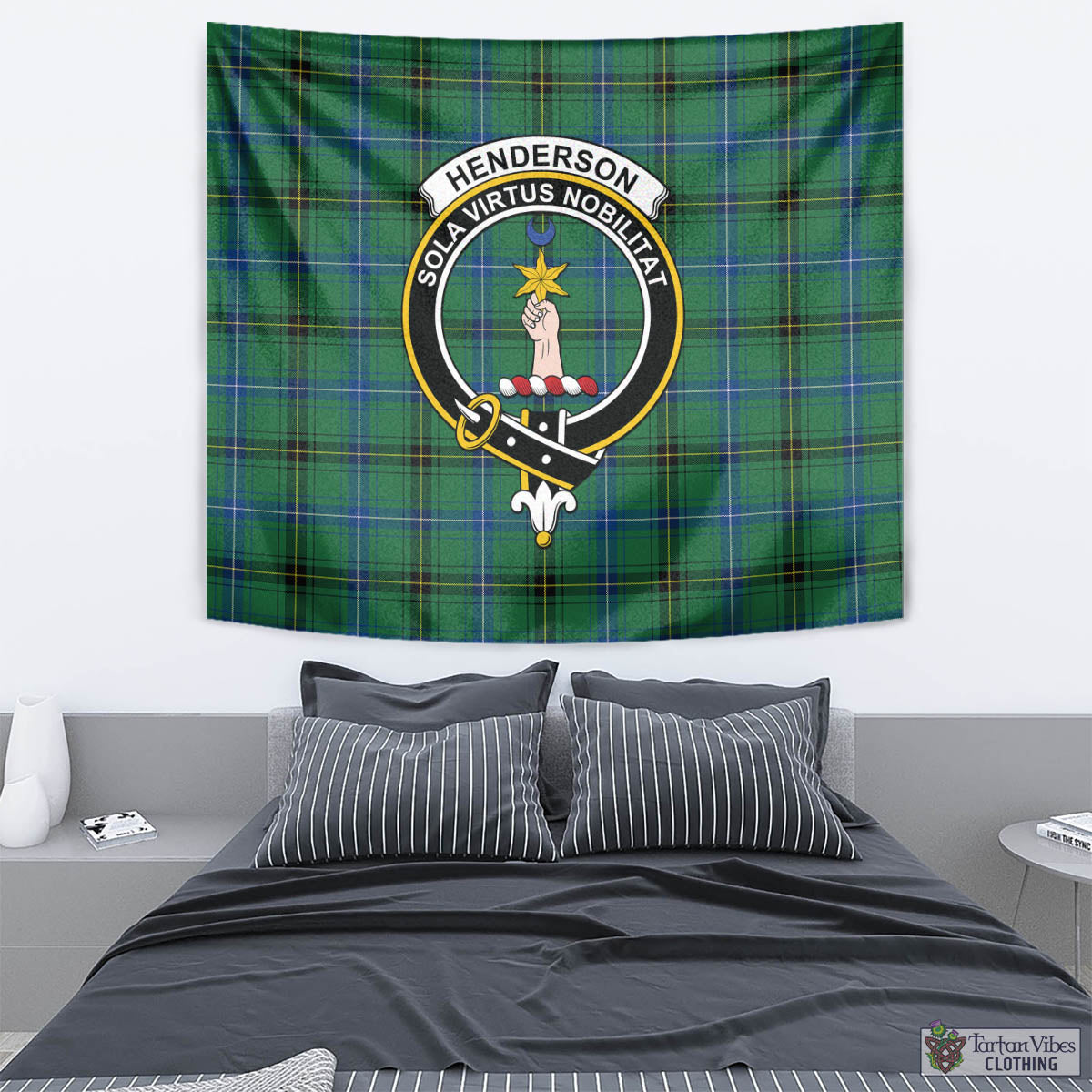 Tartan Vibes Clothing Henderson Ancient Tartan Tapestry Wall Hanging and Home Decor for Room with Family Crest