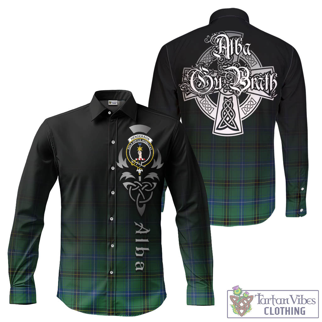 Tartan Vibes Clothing Henderson Ancient Tartan Long Sleeve Button Up Featuring Alba Gu Brath Family Crest Celtic Inspired