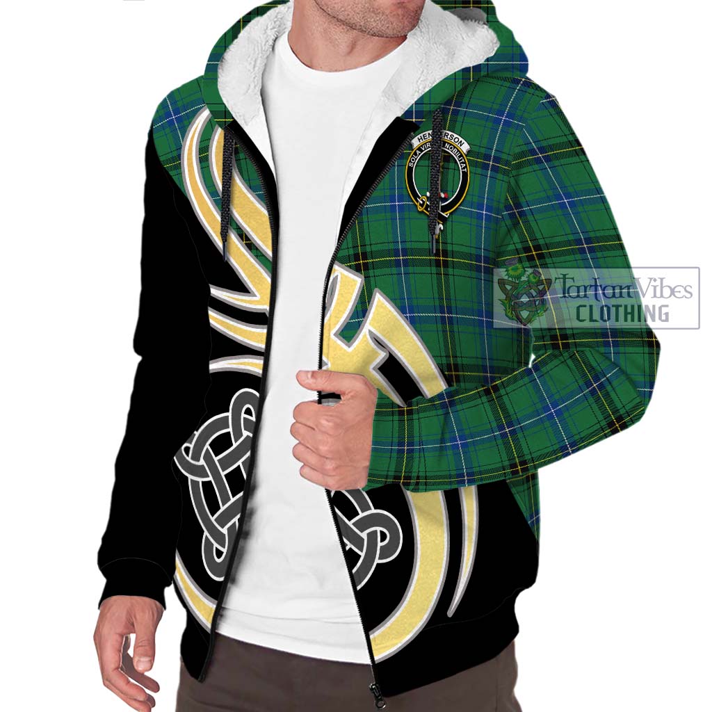 Henderson Ancient Tartan Sherpa Hoodie with Family Crest and Celtic Symbol Style - Tartan Vibes Clothing