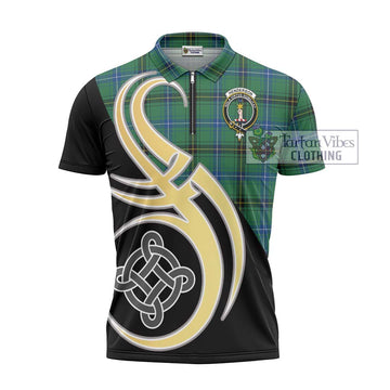 Henderson Ancient Tartan Zipper Polo Shirt with Family Crest and Celtic Symbol Style