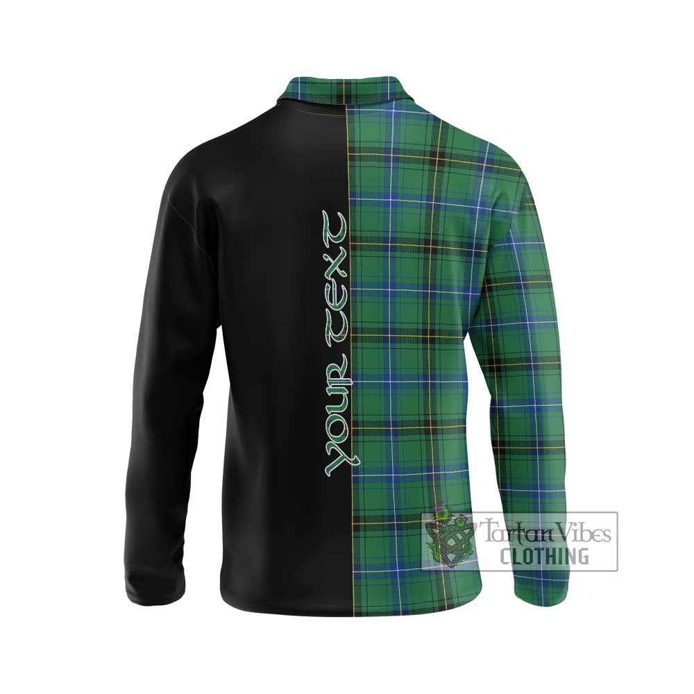 Henderson Ancient Tartan Long Sleeve Polo Shirt with Family Crest and Half Of Me Style - Tartanvibesclothing Shop