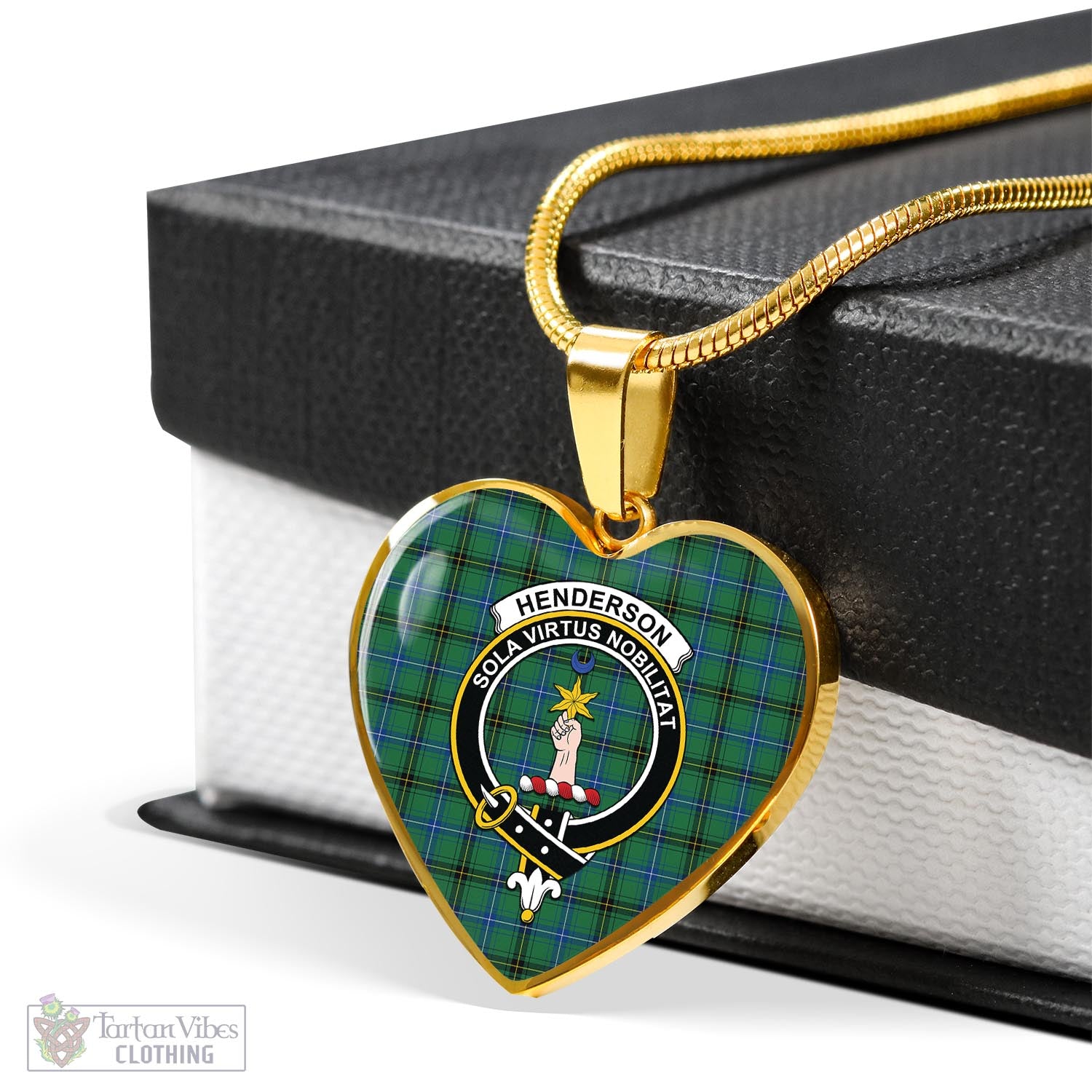 Tartan Vibes Clothing Henderson Ancient Tartan Heart Necklace with Family Crest