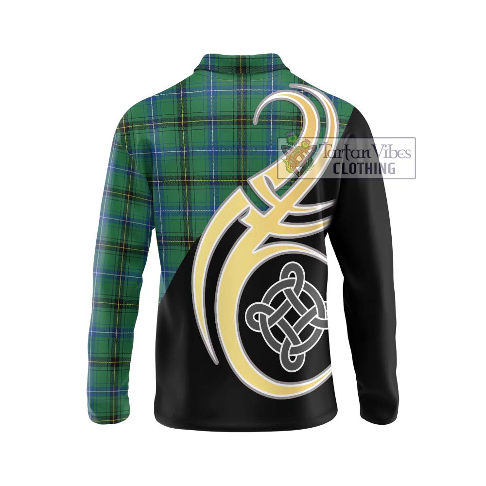 Henderson Ancient Tartan Long Sleeve Polo Shirt with Family Crest and Celtic Symbol Style - Tartan Vibes Clothing