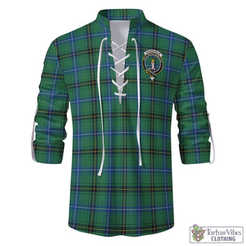 Henderson Ancient Tartan Men's Scottish Traditional Jacobite Ghillie Kilt Shirt with Family Crest