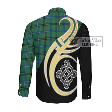 Henderson Ancient Tartan Long Sleeve Button Shirt with Family Crest and Celtic Symbol Style