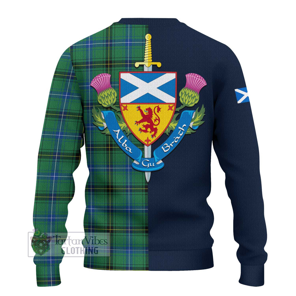 Tartan Vibes Clothing Henderson Ancient Tartan Knitted Sweater with Scottish Lion Royal Arm Half Style