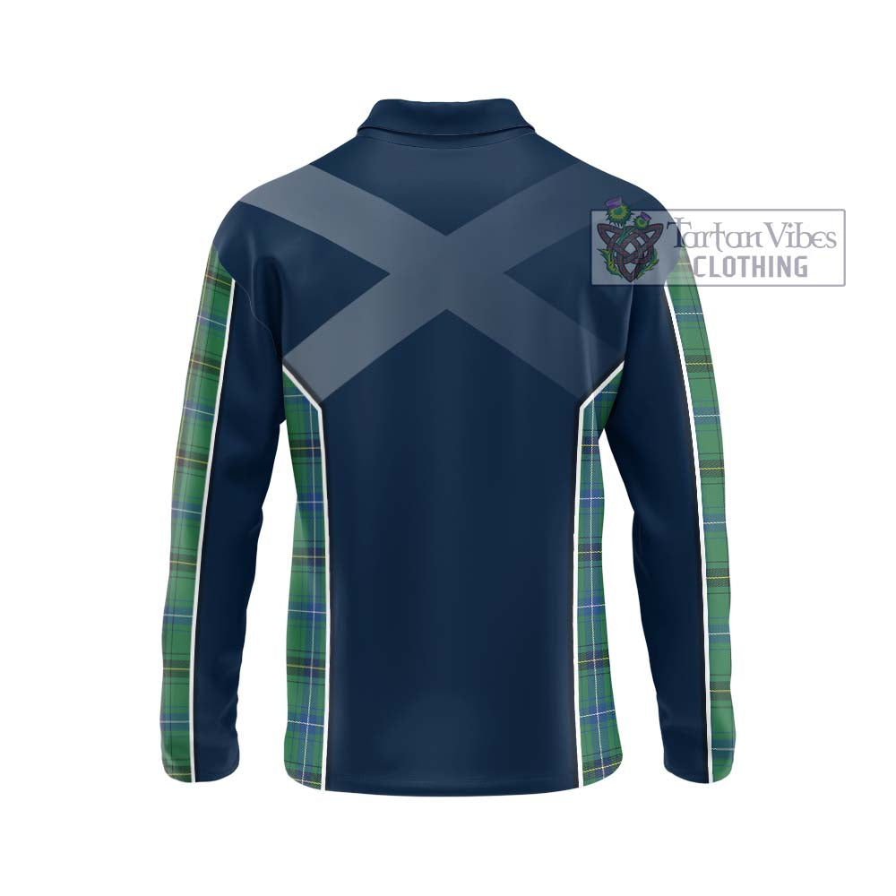 Henderson Ancient Tartan Long Sleeve Polo Shirt with Family Crest and Lion Rampant Vibes Sport Style - Tartan Vibes Clothing