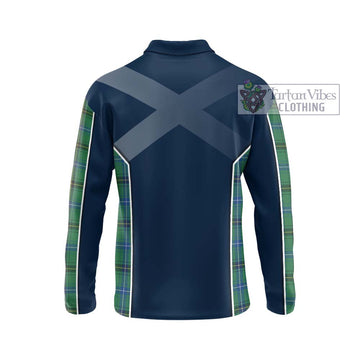 Henderson Ancient Tartan Long Sleeve Polo Shirt with Family Crest and Lion Rampant Vibes Sport Style