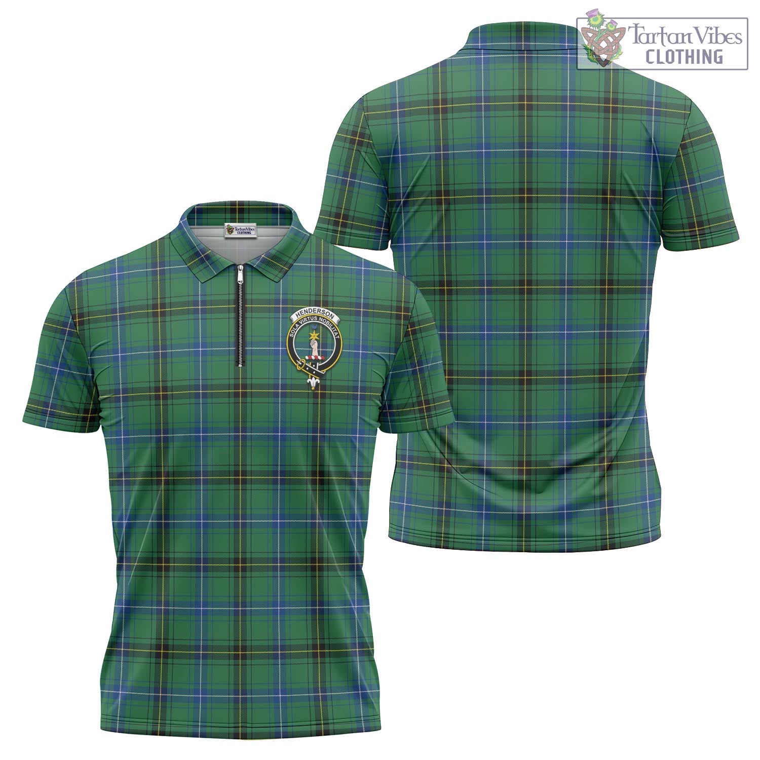 Tartan Vibes Clothing Henderson Ancient Tartan Zipper Polo Shirt with Family Crest